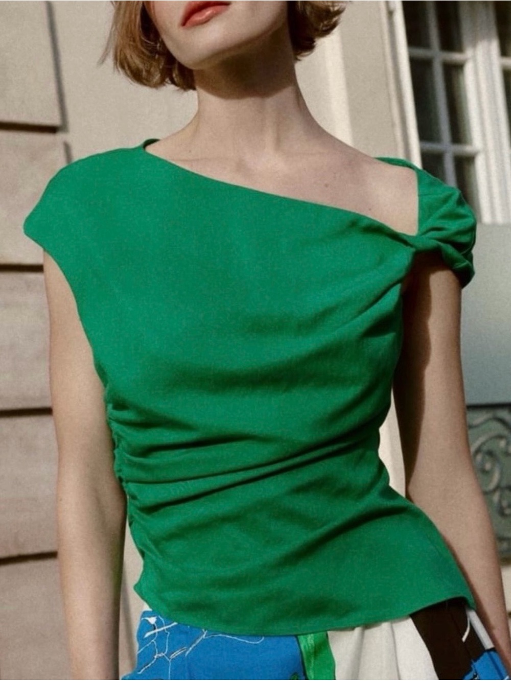 Zara Emerald Green One-Shoulder Ruched Top Dress